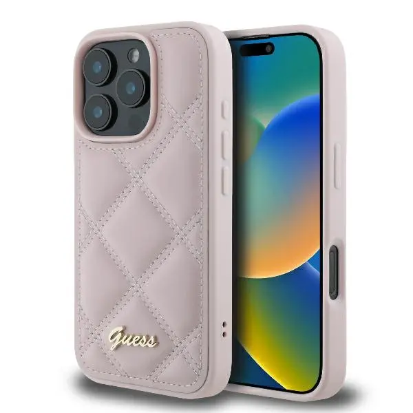 Etui Guess Quilted Metal Logo do iPhone 16 Pro Różowy