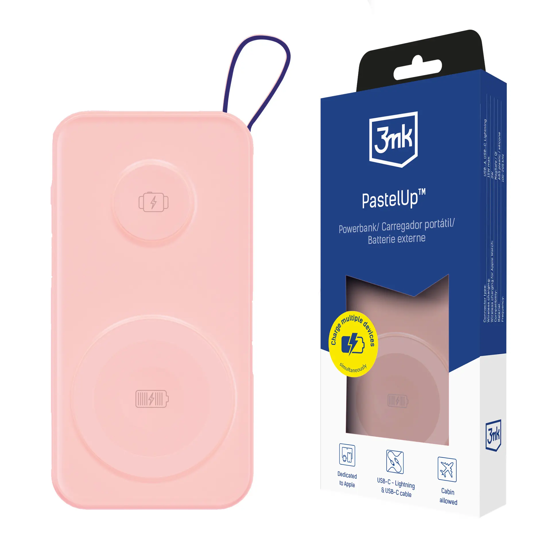 Powerbank 3mk PasteUP 10000mAh 22,5W MagSafe Qi Różowy
