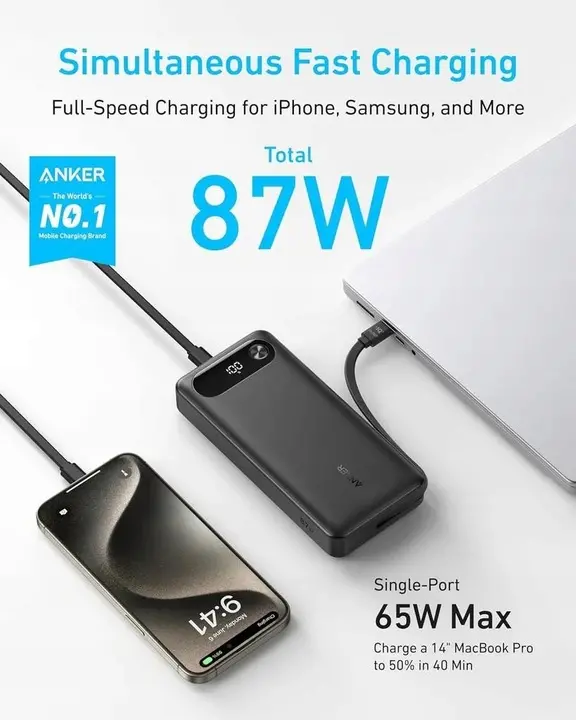 фото Зовнішній акумулятор (павербанк) Anker PowerCore 20000mAh 87W Black with Built-In USB-C (A1383H11)