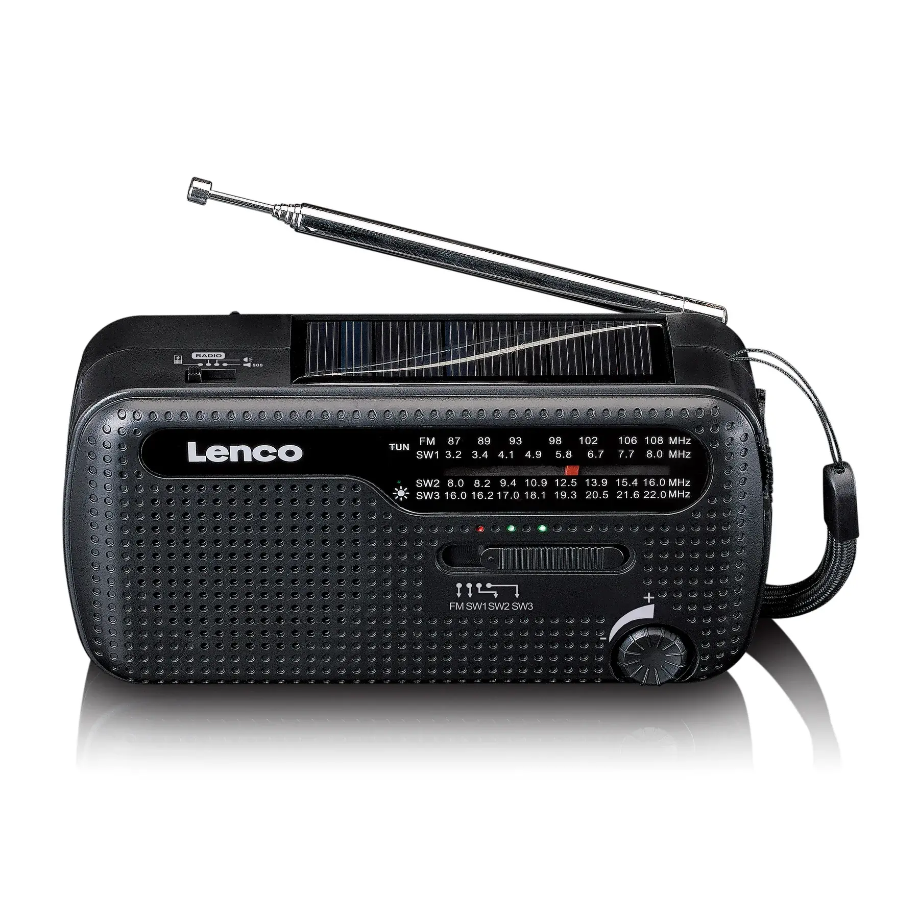 Radioodbiornik Lenco MCR-113BK Radio FM Ładowanie solarne, Ręczna korbą, Latarka i Powerbank Czarny