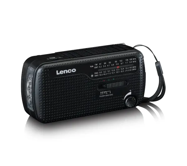 Lenco MCR-113BK Radio FM Ładowanie solarne, Ręczna korbą, Latarka i Powerbank Czarny - ⚡ EURO HIT CENOWY! ⚡
