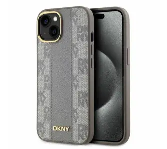 Etui DKNY Leather Checkered Mono Pattern MagSafe do iPhone 14 Beżowy