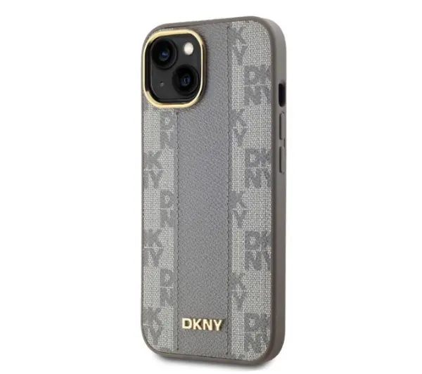 DKNY Leather Checkered Mono Pattern MagSafe do iPhone 14 Beżowy