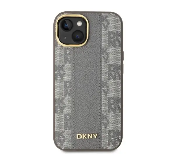 DKNY Leather Checkered Mono Pattern MagSafe do iPhone 14 Beżowy