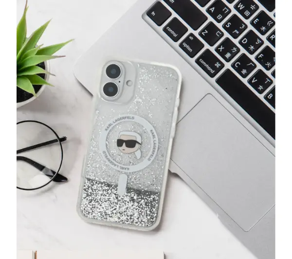 Karl Lagerfeld Liquid Glitter Choupette Head MagSafe do iPhone 16 Przezroczysty
