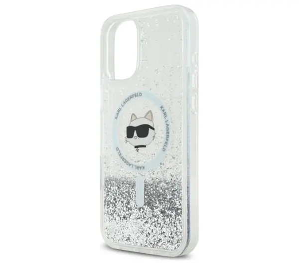 Karl Lagerfeld Liquid Glitter Choupette Head MagSafe do iPhone 16 Przezroczysty