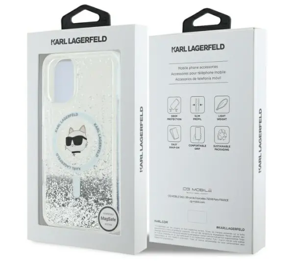 Karl Lagerfeld Liquid Glitter Choupette Head MagSafe do iPhone 16 Przezroczysty