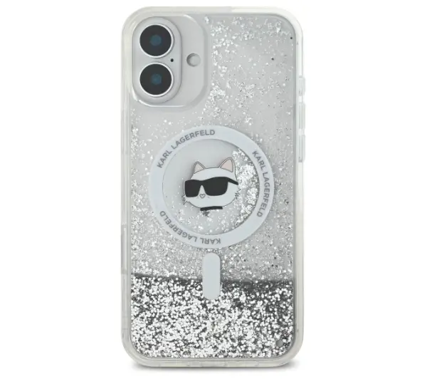 Karl Lagerfeld Liquid Glitter Choupette Head MagSafe do iPhone 16 Przezroczysty