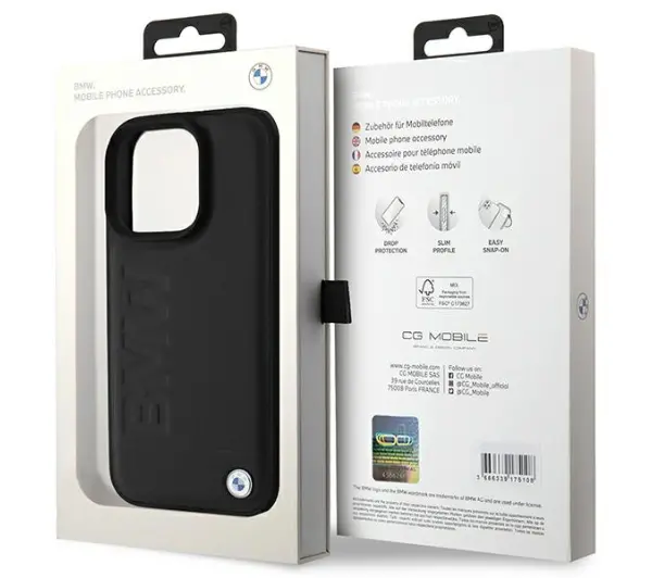 BMW Leather Hot Stamp do iPhone 16 Pro Max Czarny