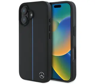 Mercedes-Benz MB Blue Line Leather MagSafe do iPhone 16 Czarny