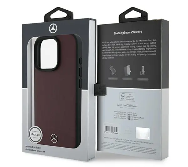 Mercedes-Benz Textured And Plain Leather MagSafe do iPhone 16 Pro Max Czerwony