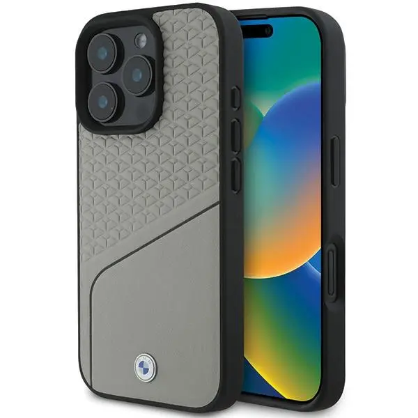 Etui BMW Sign Leather Textured and Line MagSafe do iPhone 16 Pro Szary