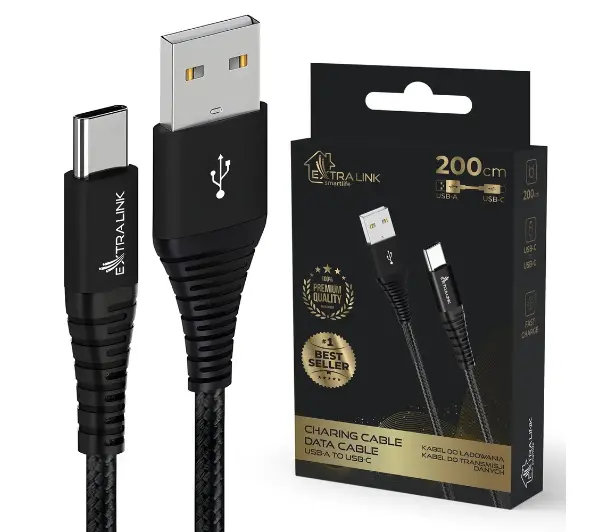 Extralink Smart Life Braided 15W USB Type-A to Type-C 2m 5V 3A czarny