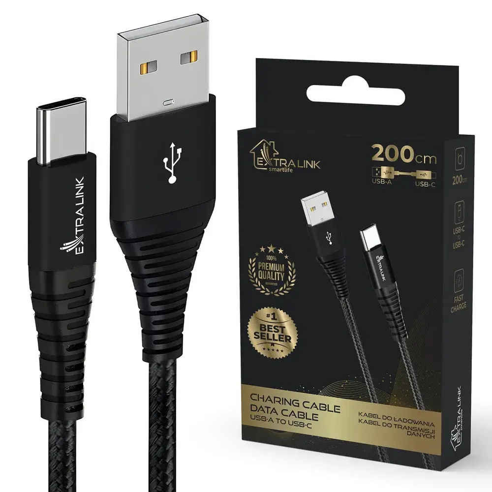 Kabel Extralink USB-A do USB-C 15W 2m Czarny