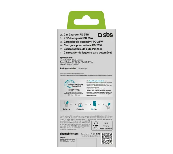 SBS ECO Car GRS USB-C 25W Biały