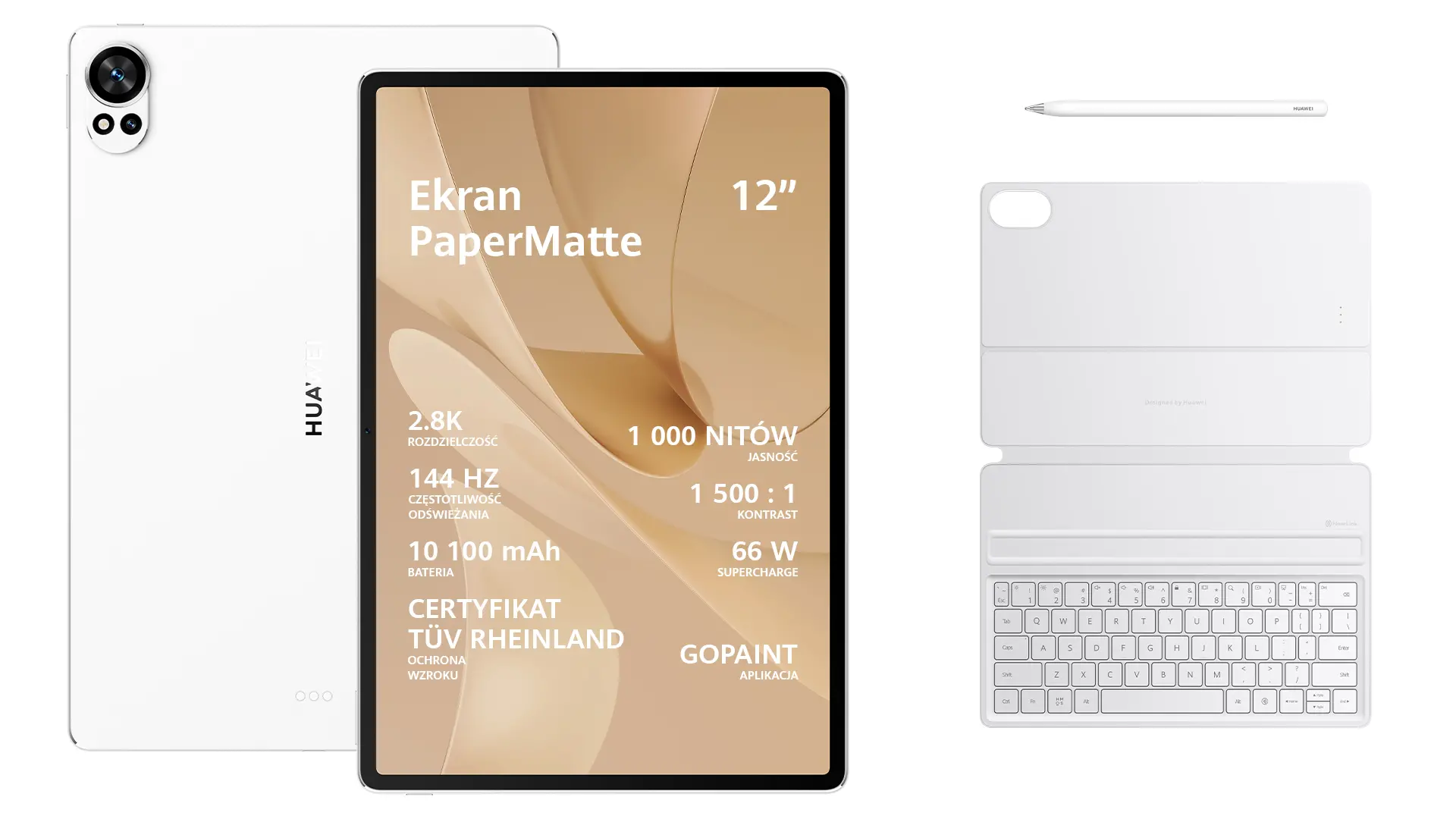 Tablet Huawei MatePad PaperMatte Edition 12X 12" 12/256GB Wi-Fi Biały + Rysik M-Pencil + klawiatura Biały