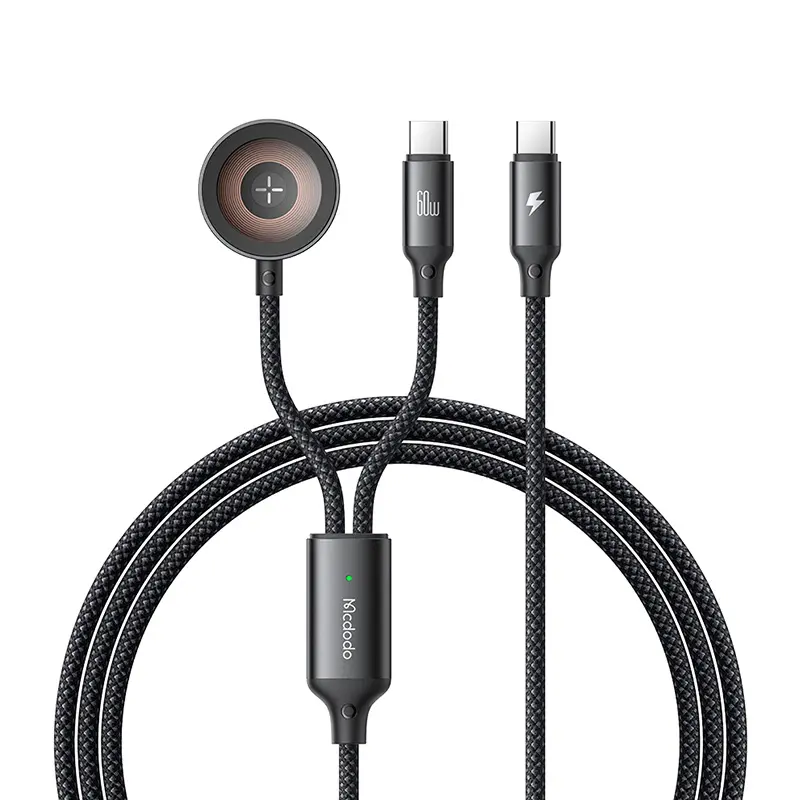 Kabel Mcdodo 2w1 CA-2200 USB-C + ładowarka Apple Watch 60W 1,2m Czarny