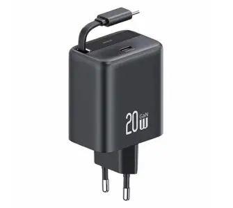 Ładowarka sieciowa USAMS 1xUSB-C Retractable PD+QC 20W Gan Fast Charging Czarny