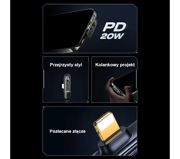 USAMS USB-C do Lightning PD 20W Fast Charging Iceflake Series 1,2m Czarny