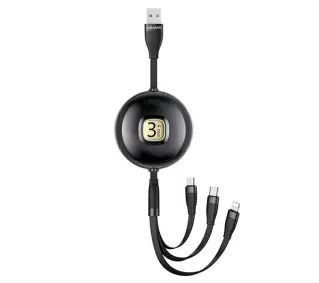 USAMS 3w1 USB do lightning/microUSB/USB-C 1m Czarny