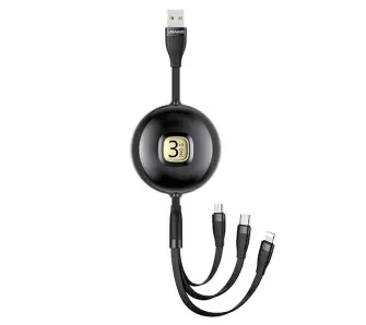 Kabel USAMS 3w1 USB do lightning/microUSB/USB-C 1m Czarny