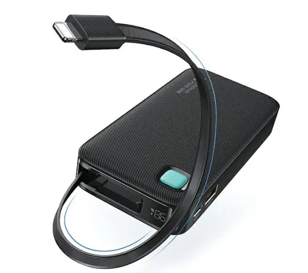 USAMS US-CD225 Ze zwijanym kablem Lightning Retractable 10000mAh PD 20W Fast Charge XY Series Fioletowy