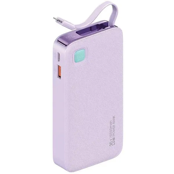 Powerbank USAMS US-CD225 Ze zwijanym kablem Lightning Retractable 10000mAh PD 20W Fast Charge XY Series Fioletowy