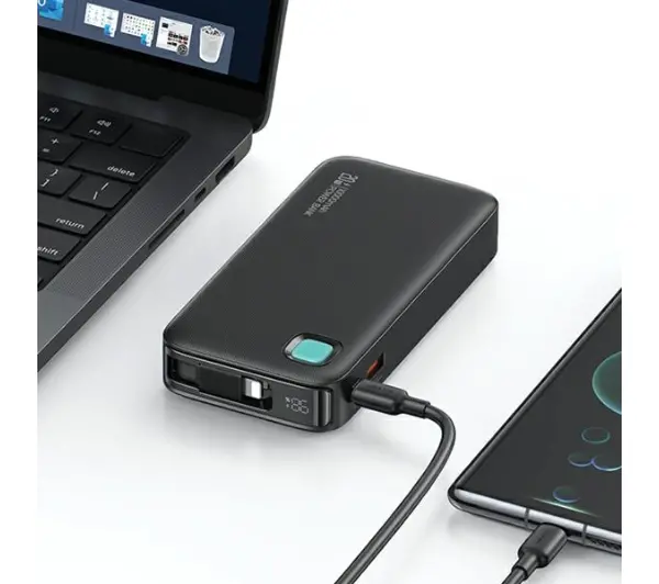 USAMS US-CD225 Ze zwijanym kablem Lightning Retractable 10000mAh PD 20W Fast Charge XY Series Fioletowy