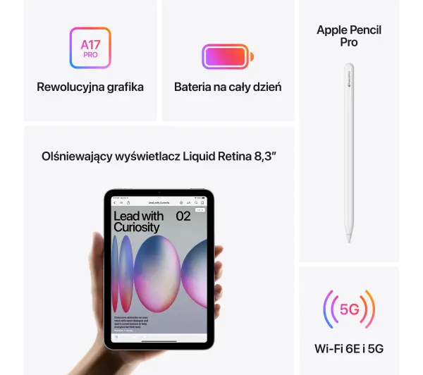 Apple iPad mini 7 gen 8,3" 128GB Funkcje AI Wi-Fi + Cellular 5G Księżycowa poświata - Kup na Raty - RRSO 0%