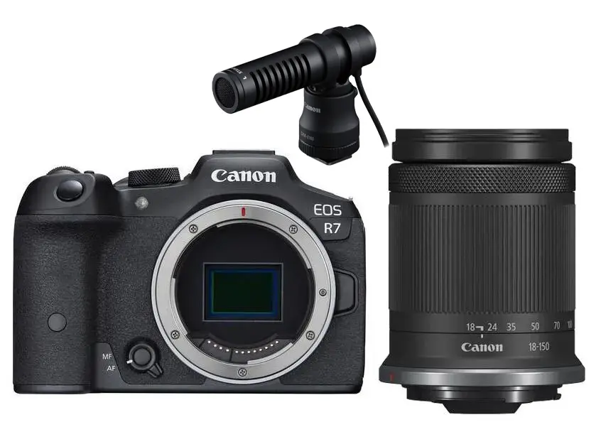 Aparat Canon EOS R7 + RF-S 18-150mm IS STM + mikrofon DM-E100