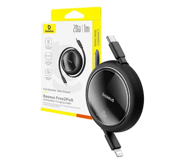 Baseus Free2Pull USB-C 20W 1m Czarny - ⚡ EURO HIT CENOWY! ⚡