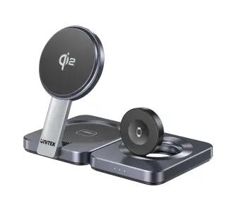 Ładowarka indukcyjna Unitek 3w1 Qi2 15W Szary