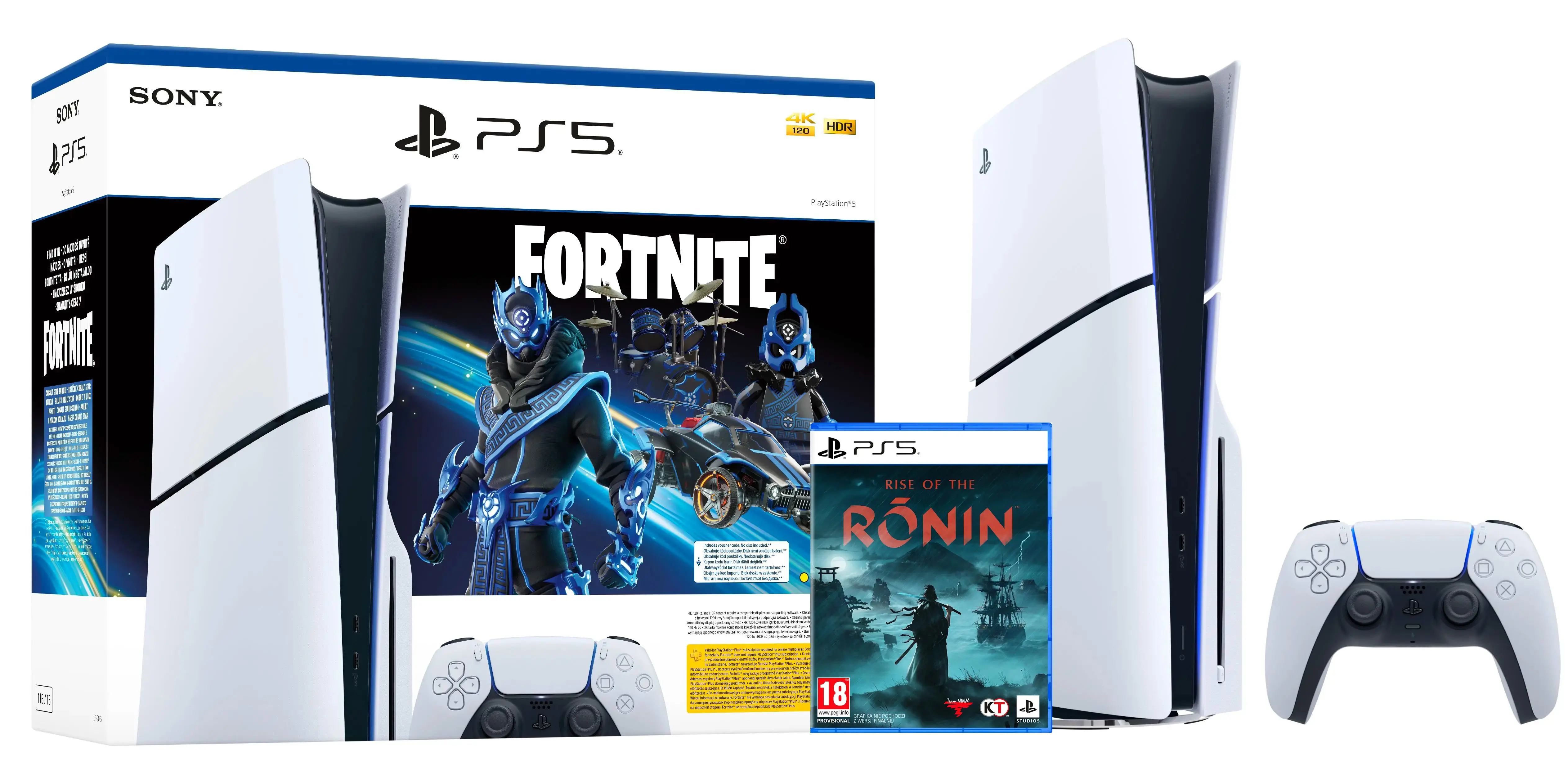 Konsola Sony PlayStation 5 Slim D Chassis (PS5) 1TB z napędem Fortnite Cobalt + Rise of the Ronin