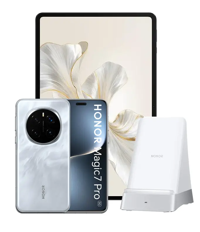 Smartfon Honor Magic7 Pro 5G 12/512GB 6,8" 200Mpix Księżycowy szary + tablet Pad 9 + ładowarka  SuperCharge 100W