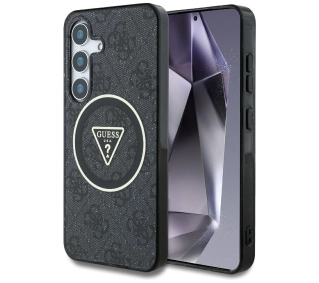 Guess 4G Glitter Triangle Buttons MagSafe do Galaxy S25 Czarny