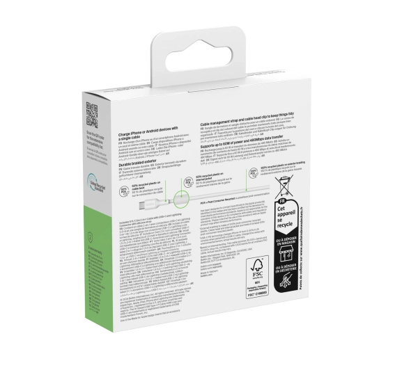 Belkin 2w1 USB-C do Lightning 60W 1,5m Biały