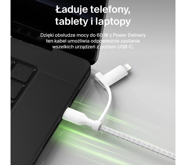 Belkin 2w1 USB-C do Lightning 60W 1,5m Biały