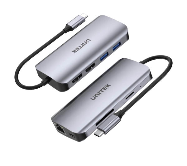 Unitek D1122A01 5Gbps 2x HDMI 4K czytnik kart RJ-45 PD 100W Szary
