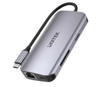 Unitek D1122A01 5Gbps 2x HDMI 4K czytnik kart RJ-45 PD 100W Szary
