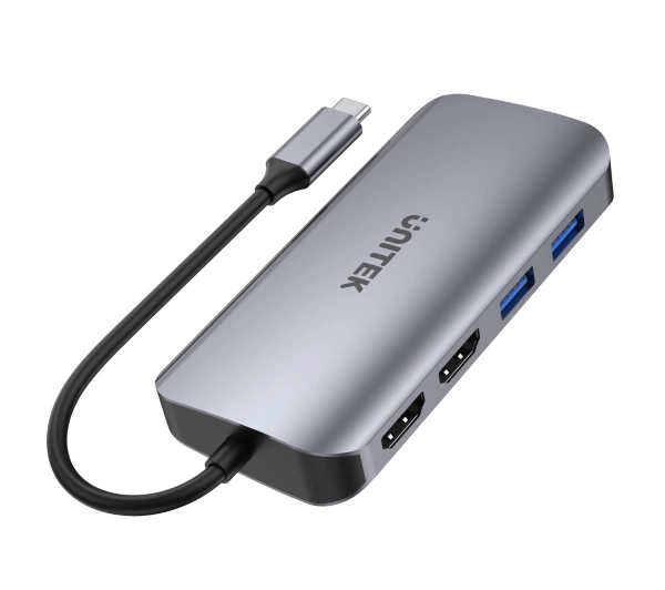 Unitek D1122A01 5Gbps 2x HDMI 4K czytnik kart RJ-45 PD 100W Szary