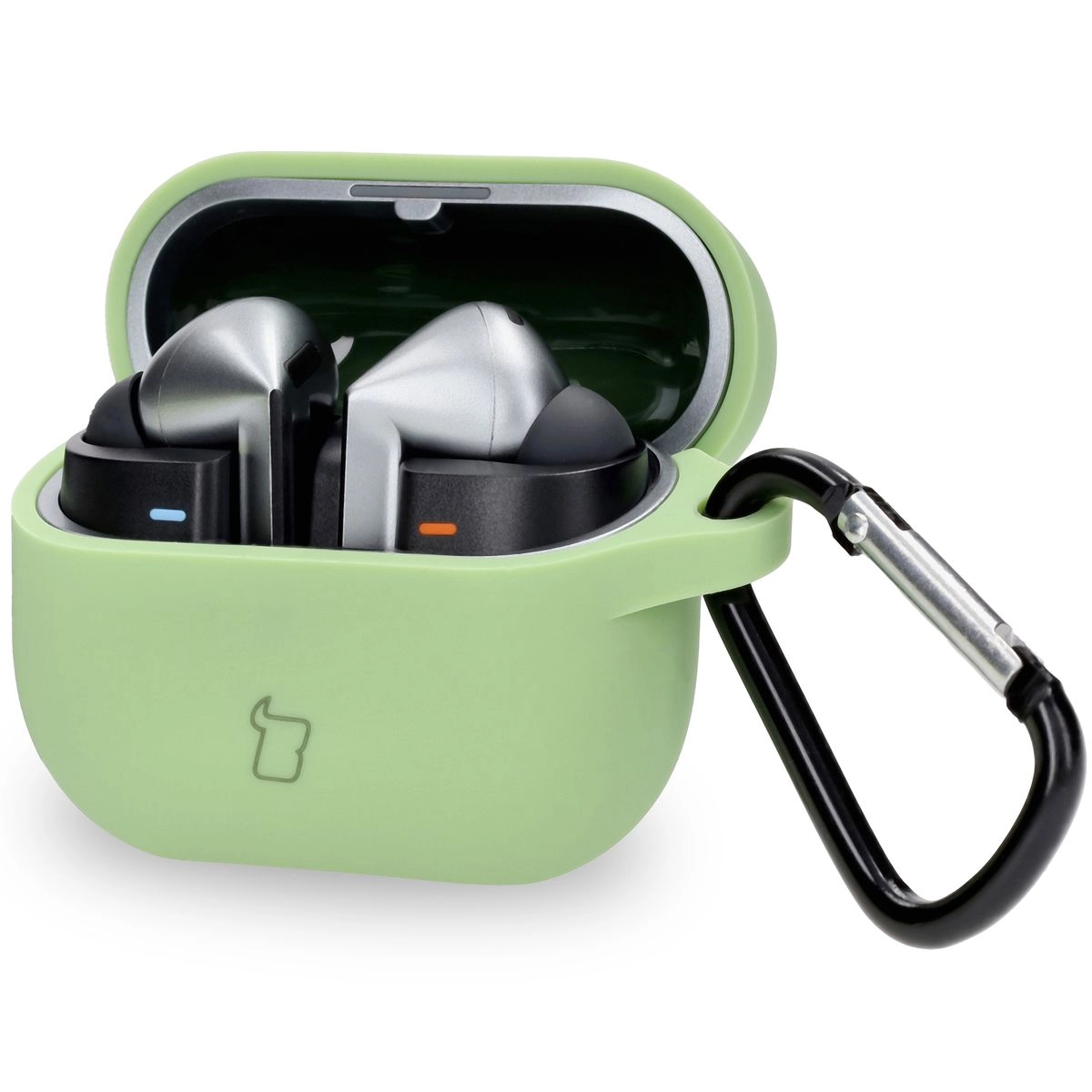 Etui na słuchawki Bizon Silikonowe z karabińczykiem do Samsung Galaxy Buds 3/3 Pro Jasnozielony