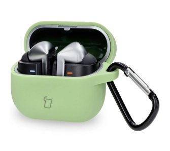 Etui na słuchawki Bizon Silikonowe z karabińczykiem do Samsung Galaxy Buds 3/3 Pro/3 FE Jasnozielony