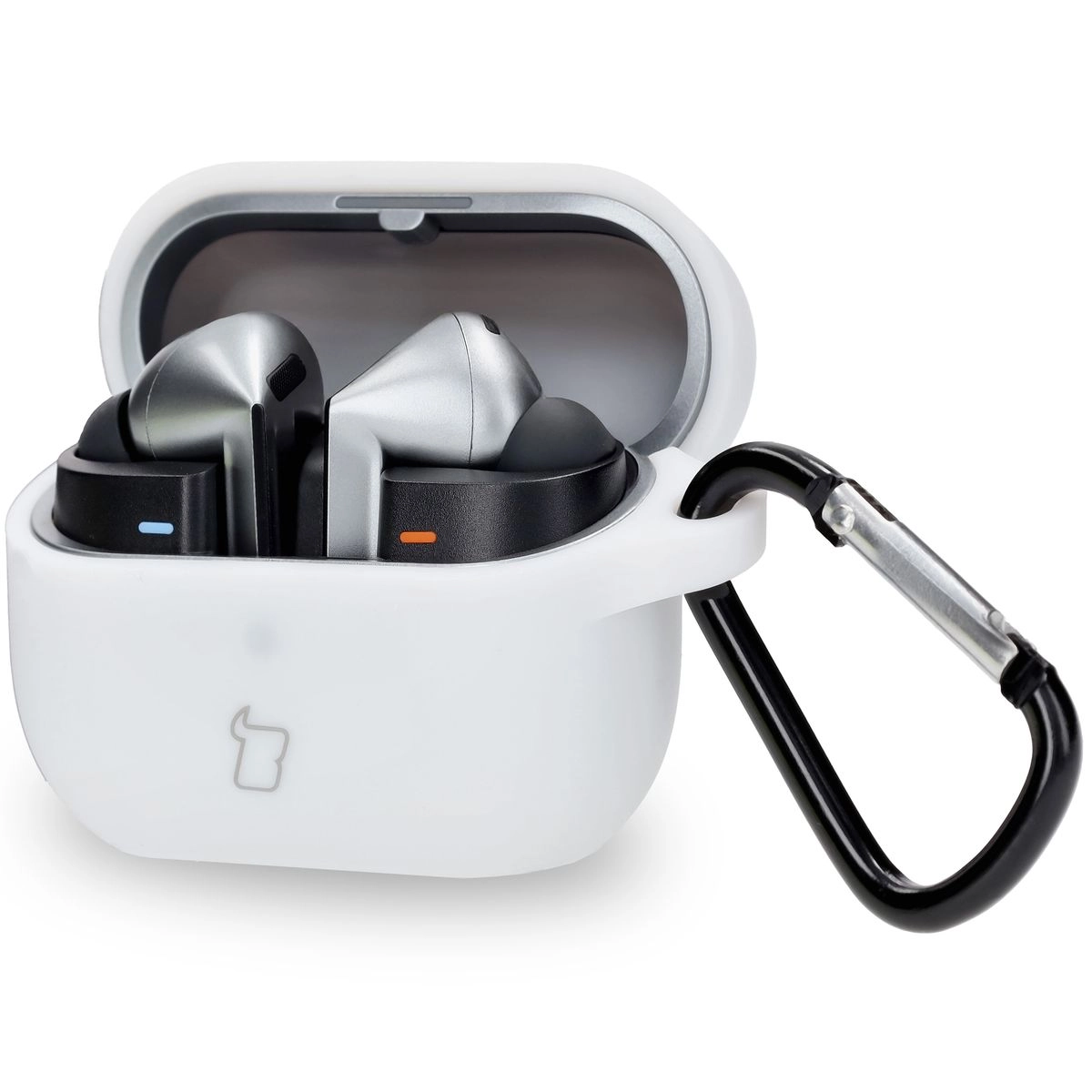 Etui na słuchawki Bizon Silikonowe z karabińczykiem do Samsung Galaxy Buds 3/3 Pro Biały