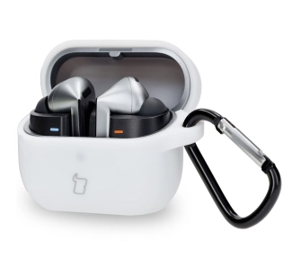 Etui na słuchawki Bizon Silikonowe z karabińczykiem do Samsung Galaxy Buds 3/3 Pro/3 FE Biały
