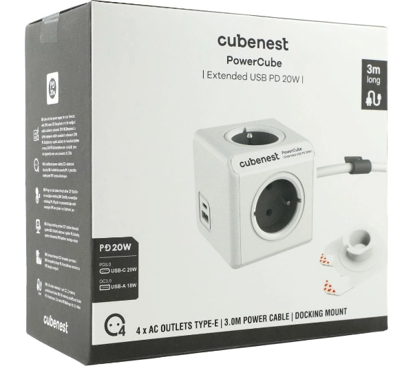 Cubenest PowerCube Extended PC520 USB PD 20W 3m Szary