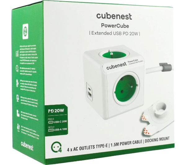 Cubenest PowerCube Extended PC420 USB PD 20W 1,5m Zielony
