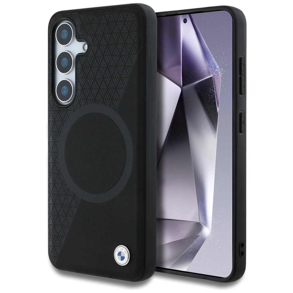 Etui BMW Leather Half Textured MagSafe do Galaxy S25 Czarny