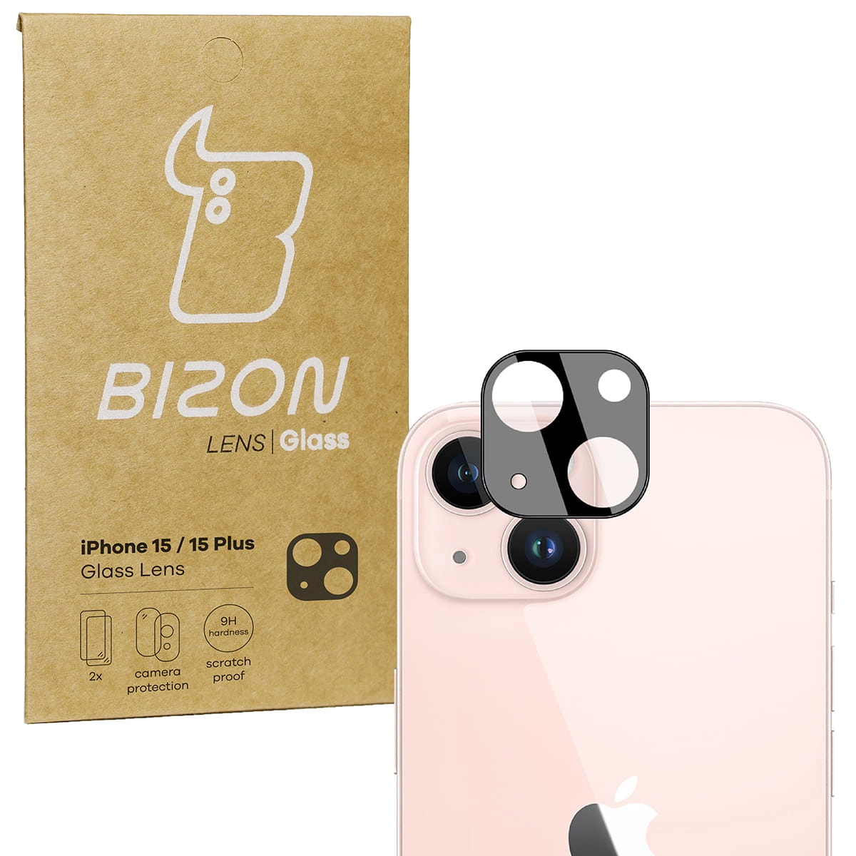 Szkło ochronne Bizon na aparat Lens do iPhone 15/iPhone 15 Plus 2 sztuki