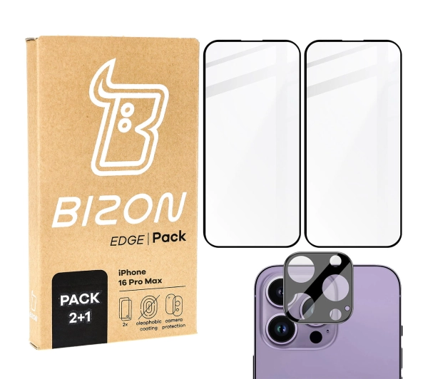 Bizon 2x szkło + szybka na aparat Edge 2 Pack do iPhone 16 Pro Max