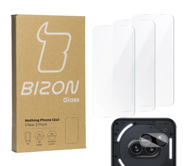 Bizon 3x szkło + szybka na aparat Clear 2 Pack do Nothing Phone 2a